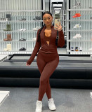 Autumn and winter sports thread U-neck vest coat trousers three piece set