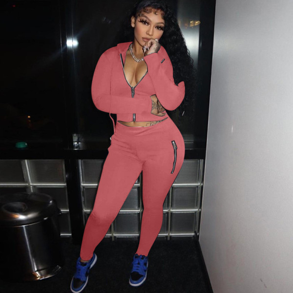 Two piece zipper jogging casual hooded sweater in autumn and winter
