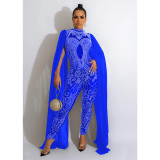 Fashion women's ironing mesh perspective trousers sleeveless shoulder wrap jumpsuit