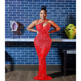 Fashion Women's Mesh Scalded Sleeveless V-neck Long Dress Dress