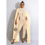 Fashion women's ironing mesh perspective trousers sleeveless shoulder wrap jumpsuit