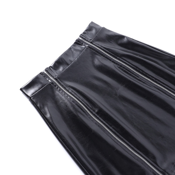 Double zipper half skin skirt Personality street fashion high waist slim skirt