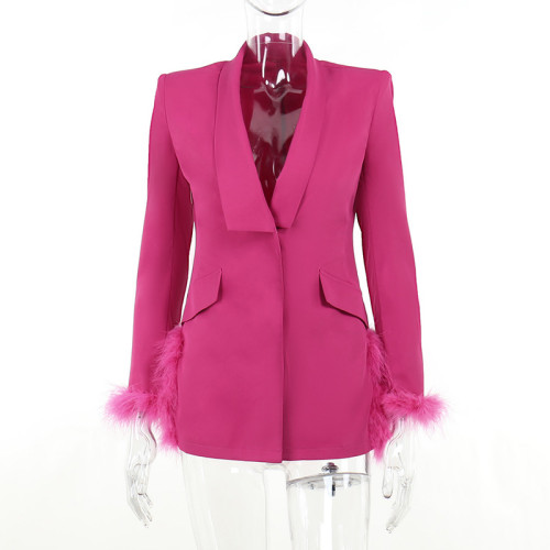 Short skirt sexy hip bag slim long sleeve fur suit split dress