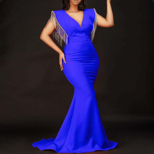 V-neck sexy tassel evening dress bridesmaid dress dress