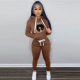 Two piece velvet drawcord print hood (including pocket)