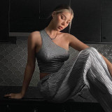 Fashion hot silver diagonal drawstring vest short slim t-shirt