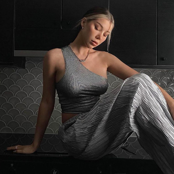 Fashion hot silver diagonal drawstring vest short slim t-shirt