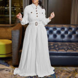 Long sleeve casual loose pleated wide leg jumpsuit