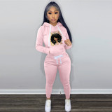 Two piece velvet drawcord print hood (including pocket)