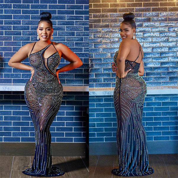 Fashion Women's Mesh Scalded Sleeveless V-neck Long Dress Dress