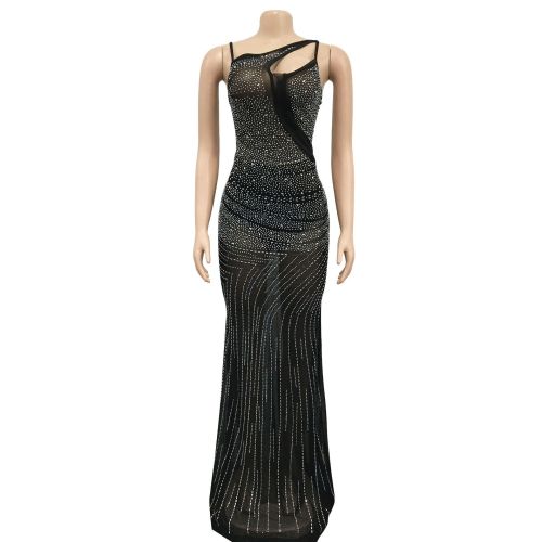Fashion Women's Mesh Scalded Sleeveless V-neck Long Dress Dress