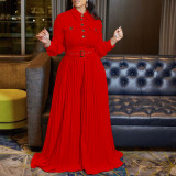 Long sleeve casual loose pleated wide leg jumpsuit