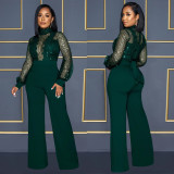 Fashion Women's Hollow out Perspective Long Sleeve Pants Lace up Romper