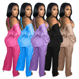 Women's autumn and winter velvet cardigan wide leg trousers sexy three piece set