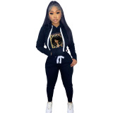 Two piece velvet drawcord print hood (including pocket)