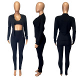 Autumn and winter sports thread U-neck vest coat trousers three piece set