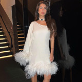 One Shoulder Fur Bottom Cape Dress Sexy Party Off Shoulder Hip Wrap Dress
