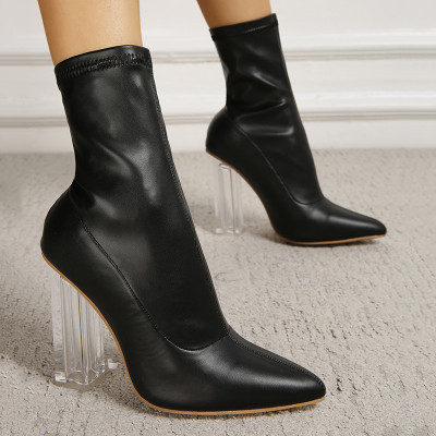 High heel short boots pointy toe Korean version thin Martin boots large elastic single boots