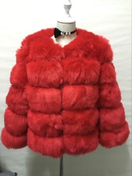 Fox hair imitation fur coat Women's short long sleeved fur faux fur coat