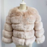 Fox hair imitation fur coat Women's short long sleeved fur faux fur coat