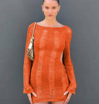 Sexy hollow backless knitting high waist hip bag slimming dress Sexy hollow backless knitting high waist hip bag slimming dress