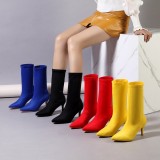 Fashion Pointy Suede Candy Color Leggings Solid Long Boots Thin Heels Multi Color