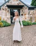 Knitted dress, casual waist, V-neck, big hole, thin knit dress