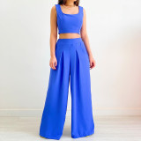 Square Neck Short Tank Top High Waist Wide Leg Pants Large Fashion Casual Set