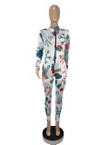 Women's Christmas printed V-neck long sleeve jumpsuit