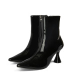 Fashion multicolor pointed patent leather candy color slip on solid medium boots with thin heels