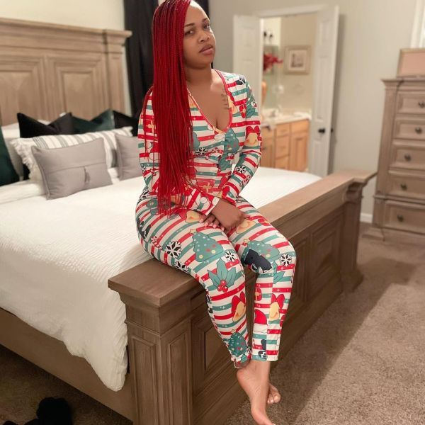 Women's Christmas printed V-neck long sleeve jumpsuit