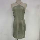 Sexy hollow wool suspender dress