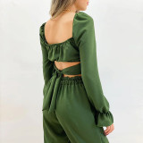 Square neck long sleeve shirt high waist leggings large fashion casual suit