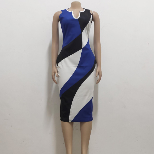 Women's sleeveless long skirt V-neck printed Cuihua dress