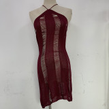 Sexy hollow wool suspender dress