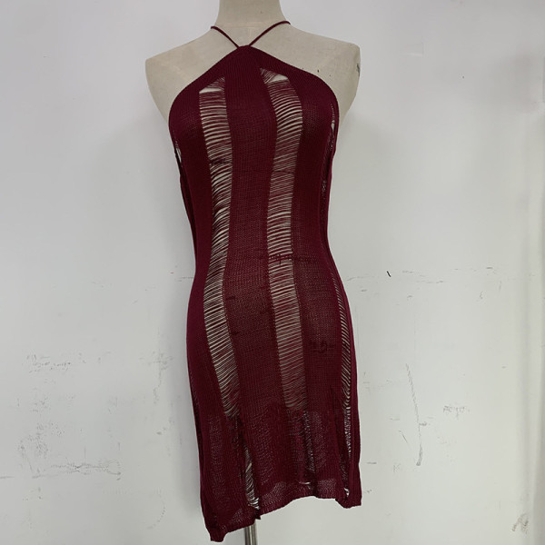 Sexy hollow wool suspender dress