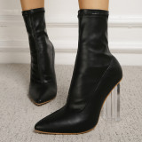 High heel short boots pointy toe Korean version thin Martin boots large elastic single boots