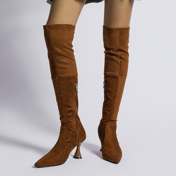 Large Suede Boots Long Over Knee Pointed Back Lace up High Heel Elastic Boots