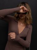Split Strap Thread Knit Dress Autumn and Winter Mid length Polo Neck Long Sleeve Sexy Skirt Dress