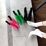 Fashion multicolor pointed patent leather candy color slip on solid medium boots with thin heels