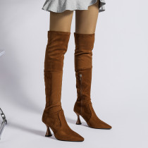Large Suede Boots Long Over Knee Pointed Back Lace up High Heel Elastic Boots