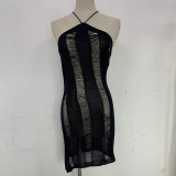 Sexy hollow wool suspender dress