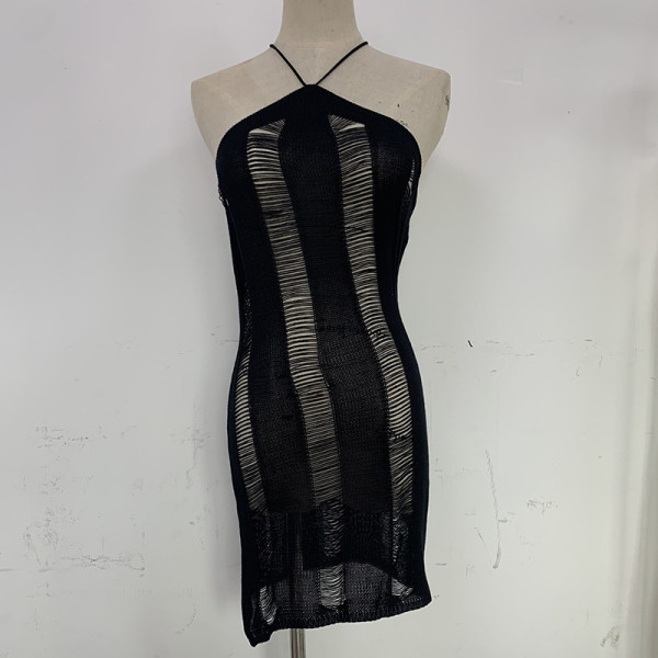 Sexy hollow wool suspender dress