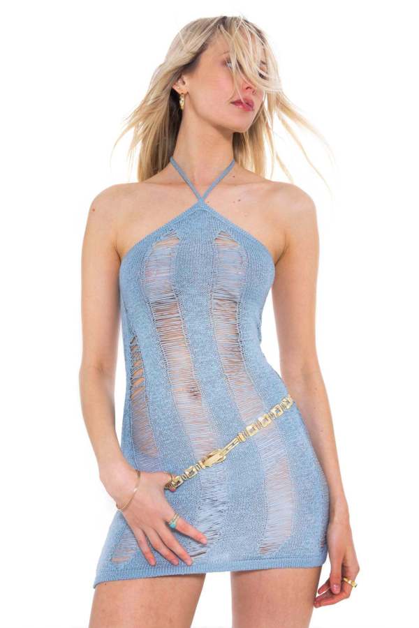 Sexy hollow wool suspender dress