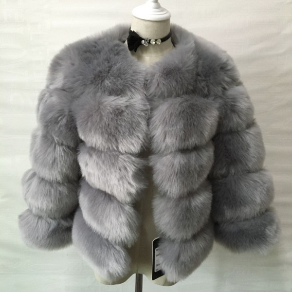 Fox hair imitation fur coat Women's short long sleeved fur faux fur coat