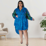Large women's leopard print long sleeve sequin skirt