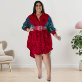 Large women's leopard print long sleeve sequin skirt