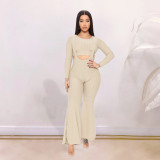 Solid high elastic jacquard suspender flare pants suit