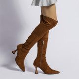 Large Suede Boots Long Over Knee Pointed Back Lace up High Heel Elastic Boots
