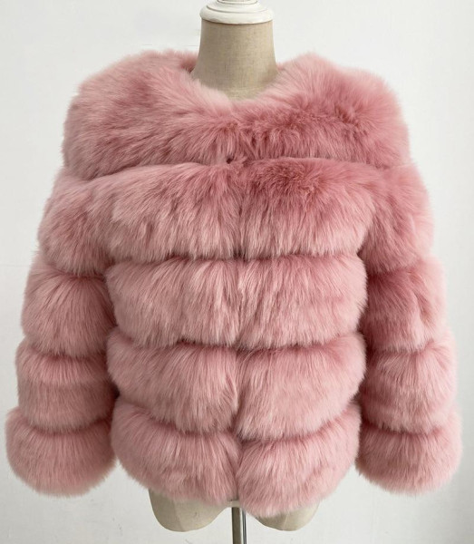 Fox hair imitation fur coat Women's short long sleeved fur faux fur coat